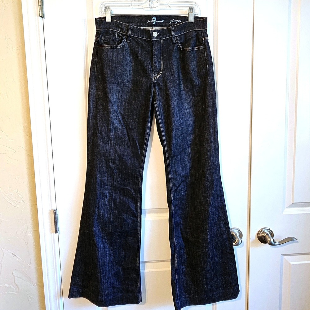 7 For All Mankind Ginger Trouser Jeans Sz 29 Dark Indigo Wide Leg Flare P330380S